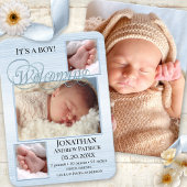 Blue Burlap Baby Birth Photos Announcement Kaart