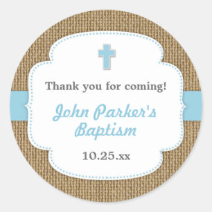 Blue Burlap cross boy doop doop gunst Ronde Sticker