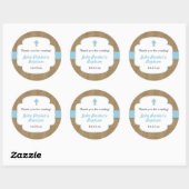 Blue Burlap cross boy doop gunst sticker (Vel)