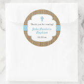 Blue Burlap cross boy doop gunst sticker (Tas)