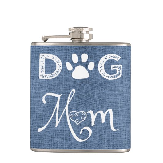 Blue Burlap Dog Mam Flask Heupfles (Voorkant)