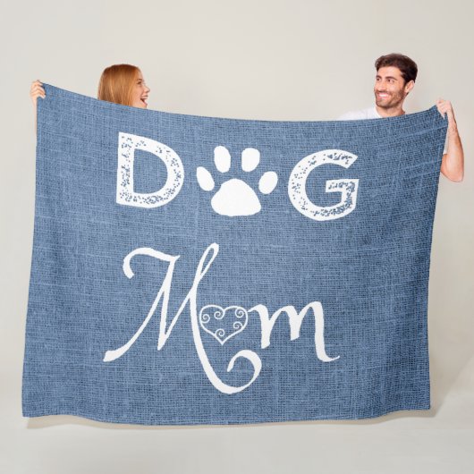 Blue Burlap Dog Mam Fleece Blanket Deken (In situ)
