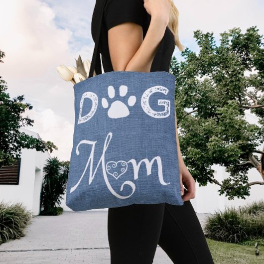 Blue Burlap Dog mama Canvas tas