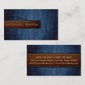 Blue Burlap Linen Rustic Jute look Leather Visitekaartje (Voorkant / Achterkant)