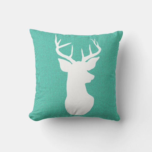 Blue Burlap Rustic Antler Deer Land Kussen (Voorkant)