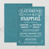 Blue Burlap Rustic Wedding Invitations Kaart (Voorkant / Achterkant)