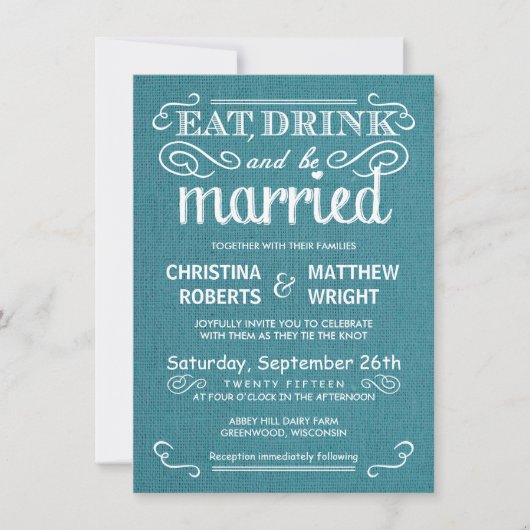 Blue Burlap Rustic Wedding Invitations Kaart (Voorkant)