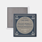 Blue Burlap Ship's Anchor Nautical Save the Date Magneet (Voorkant / Achterkant)