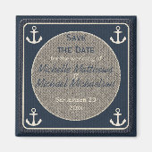 Blue Burlap Ship's Anchor Nautical Save the Date Magneet (Voorkant)