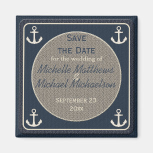 Blue Burlap Ship's Anchor Nautical Save the Date Magneet