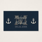 Blue Burlap Ship's Anchor Nautical Wedding Visitekaartje (Achterkant)