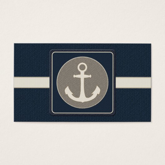 Blue Burlap Ship's Anchor Nautical Wedding Visitekaartje (Voorkant)