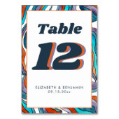 Blue Burnt Sinaasappel Wavy Modern Retro Groovy Br Kaart (Voorkant)