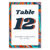 Blue Burnt Sinaasappel Wavy Modern Retro Groovy Br Kaart (Achterkant)