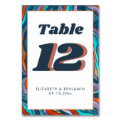 Blue Burnt Sinaasappel Wavy Modern Retro Groovy Br Kaart (Voorkant)