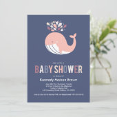 Blue Bursting Whale Baby shower Invitation Kaart (Staand voorkant)