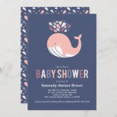Blue Bursting Whale Baby shower Invitation Kaart (Voorkant / Achterkant)