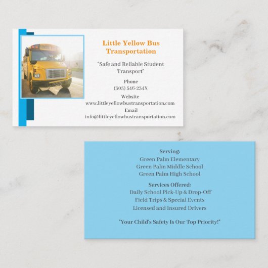 Blue Bus Driver Yellow School Bus Visitekaartje (Voorkant / Achterkant)
