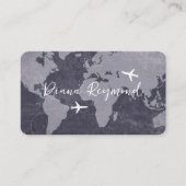 Blue Business Cards  with World Map and Planes Visitekaartje (Voorkant)