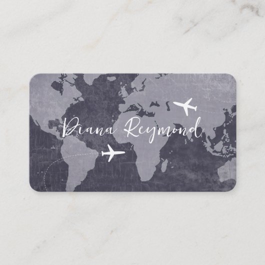 Blue Business Cards  with World Map and Planes Visitekaartje (Voorkant)