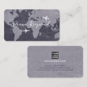 Blue Business Cards  with World Map and Planes Visitekaartje (Voorkant / Achterkant)