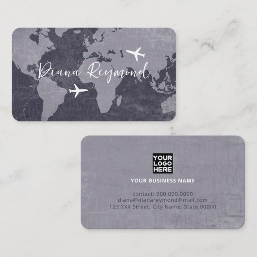 Blue Business Cards  with World Map and Planes Visitekaartje (Voorkant / Achterkant)