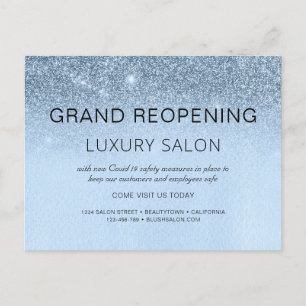 Blue Business Grand Heropening Glitter Hair Salon Aankondigingskaart