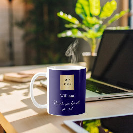 Blue business logo medewerker bedankt koffiemok