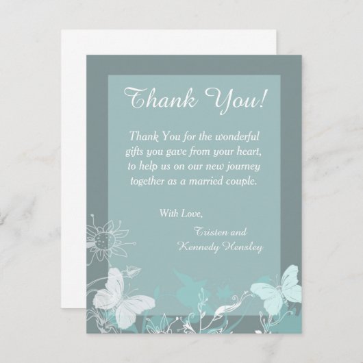 Blue Buttefly 4x5 Flat Wedding Dank u kaart (Voorkant / Achterkant)