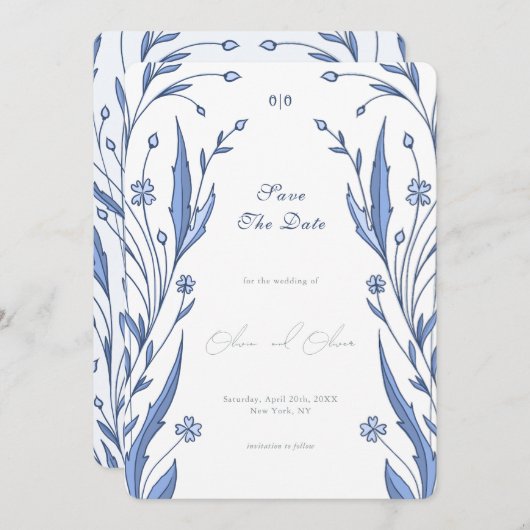 Blue Buttercup Save The Date Kaart (Voorkant / Achterkant)