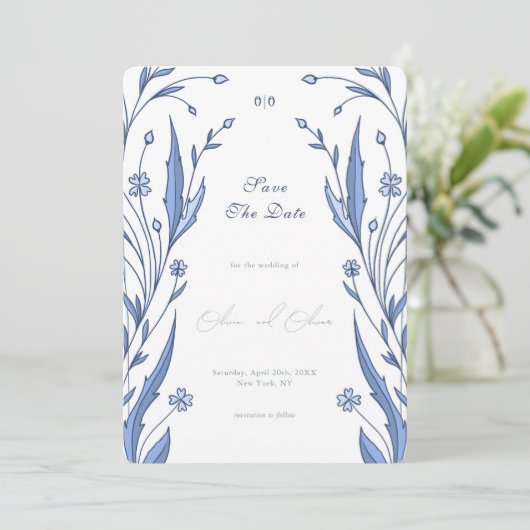 Blue Buttercup Save The Date Kaart (Staand voorkant)