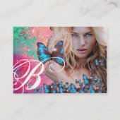 BLUE BUTTERFLES BEAUTY MAKEUP ARTIST monogram gree Visitekaartje (Achterkant)