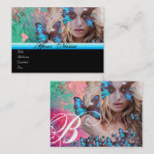 BLUE BUTTERFLES BEAUTY MAKEUP ARTIST monogram gree Visitekaartje (Voorkant / Achterkant)