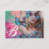 BLUE BUTTERFLES BEAUTY MAKEUP ARTIST monogram gree Visitekaartje (Achterkant)