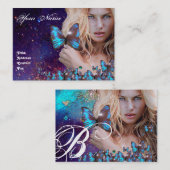 BLUE BUTTERFLES HAIR BEAUTY MAKEUP ARTIST monogram Visitekaartje (Voorkant / Achterkant)