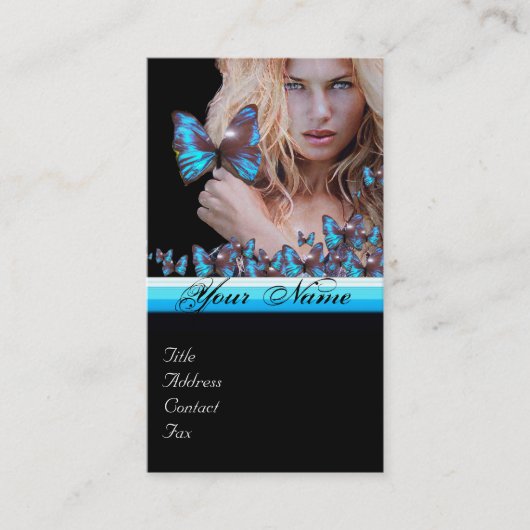 BLUE BUTTERFLES HAIR BEAUTY MAKEUP ARTIST monogram Visitekaartje (Voorkant)