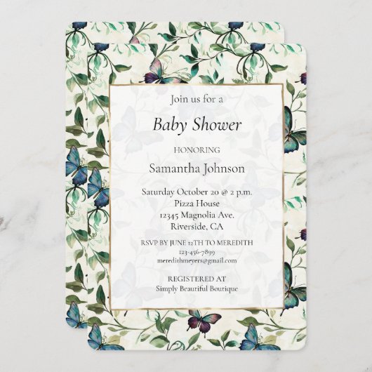 Blue Butterflies Baby shower Kaart (Voorkant / Achterkant)