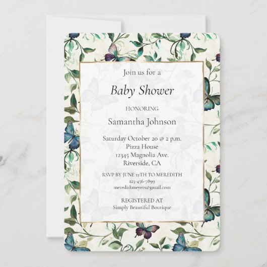 Blue Butterflies Baby shower Kaart (Voorkant)