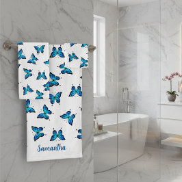 Blue Butterflies Badkamer Handdoek Set