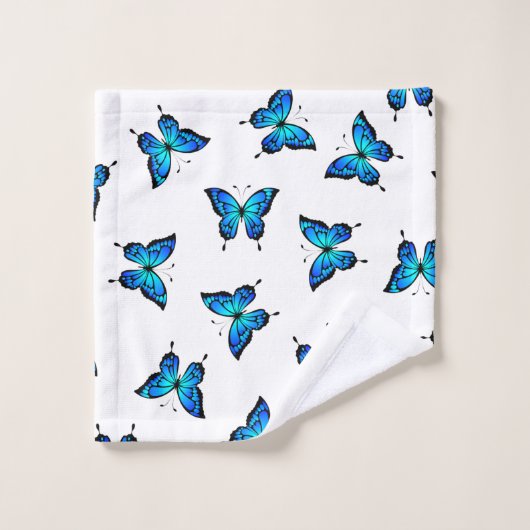 Blue Butterflies Badkamer Handdoek Set (Wasdoekje)