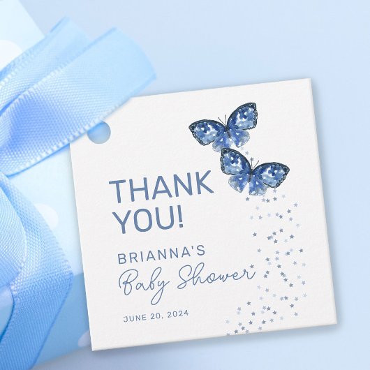 Blue Butterflies Boy Twins Baby shower Dank u Bedankjes Labels