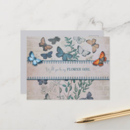 Blue Butterflies en Flowers Bloemenmeisje Aankondigingskaart