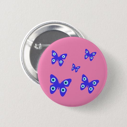 Blue Butterflies Evil Eye met roze achtergrond Ronde Button 5,7 Cm (Voorkant /achterkant)