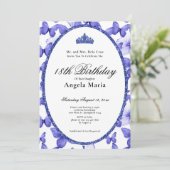 Blue Butterflies Glam 18th Birthday Debut Kaart (Staand voorkant)