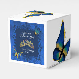 Blue Butterflies, Gold Tiara Quinceanera Favor Box Bedankdoosjes