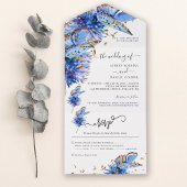 Blue Butterflies Gold Wedding All In One Uitnodiging