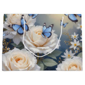 Blue Butterflies in a White Rose Garden Groot Cadeauzakje (Voorkant)