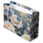 Blue Butterflies in a White Rose Garden Groot Cadeauzakje (Voorkant Gekanteld)