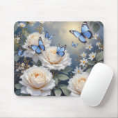 Blue Butterflies in a White Rose Garden Muismat (Met muis)