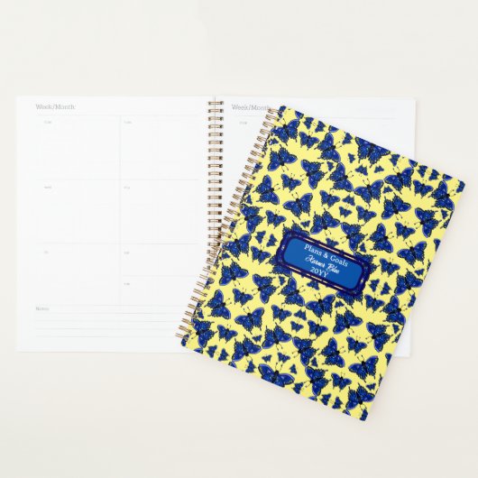 Blue Butterflies in Fun Playful Pattern on Yelow Planner (Display)